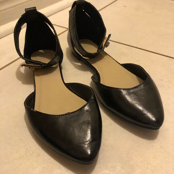 ASOS Black Flats with Gold Buckle Strap - Picture 3 of 7